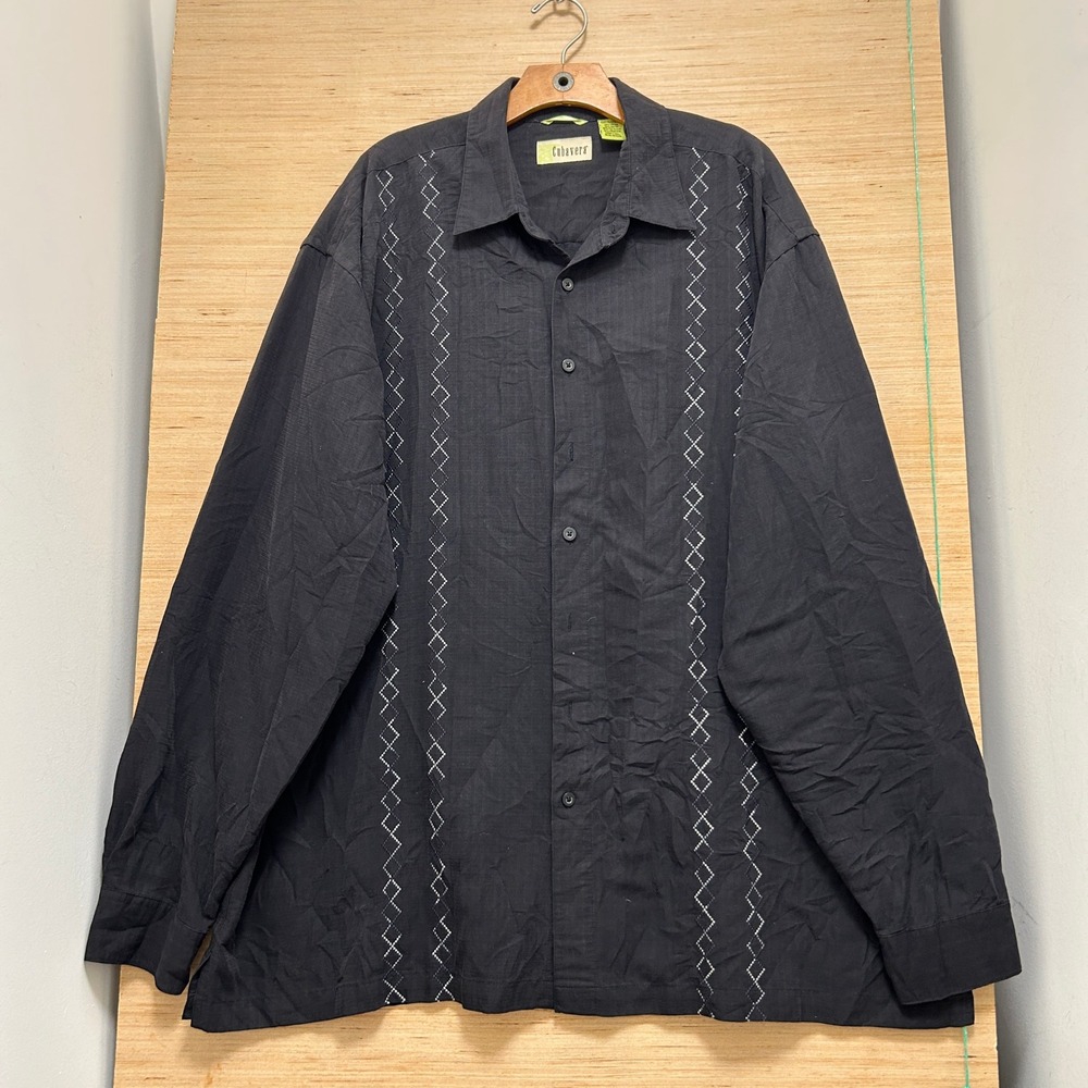 Cubavera Mens 2XLT Black‎ Long Sleeve Diamond Embroidered Button Down Shirt